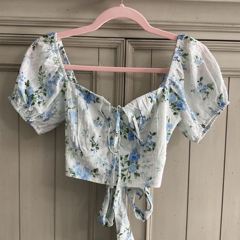 Altar'd State Blue Ruffled Crop Blouse
